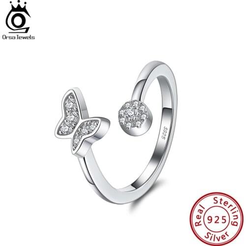 ORSA JEWELS Hot Sale 925 Sterling Silver Dazzling CZ Butterfly Open Finger Ring for Women Fashion Sterling Silver Jewelry OSR255