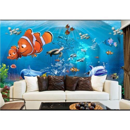Custom photo wallpaper for walls 3 d murals 3d underwater world beautiful dolphins childrens room kids room mural wall papers