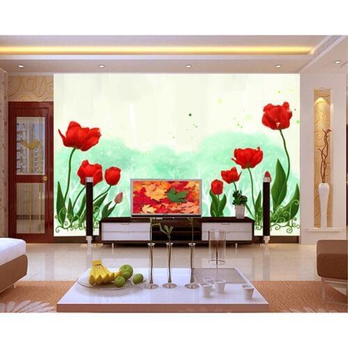 Custom garden wall paper, red rose murals with living room bedroom TV background wall waterproof papel de parede