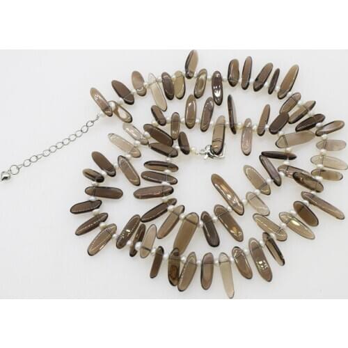 Freshwater pearl near round smoky quartz branch 10-18mm necklace 22inch wholesale nature beads FPPJ gemstone