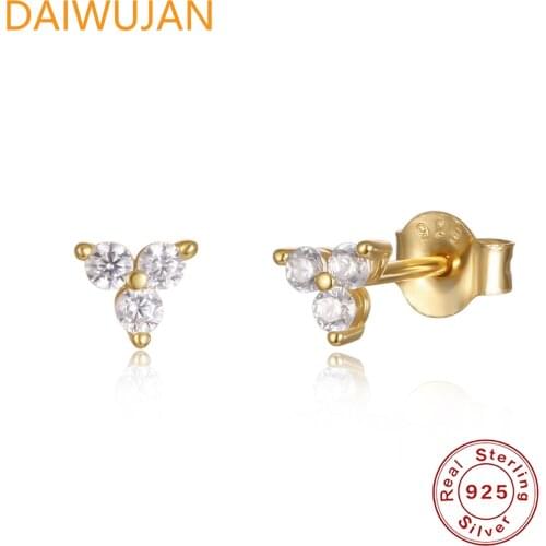 DAIWUJAN Real 925 Sterling Silver Stud Earrings Gold Plated Zircon Triangle Mini Earrings For Women Personality Fashion Jewelry