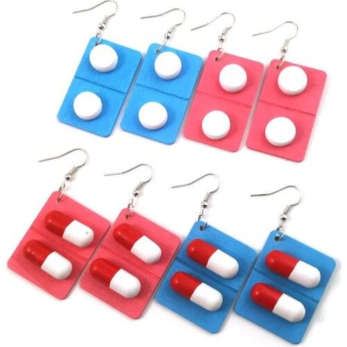 Ins Handmade Colored Natural Wood Capsule Pill Drop Earrings for Women New Fashion Creative Wooden Medicine Jewelry Wholesale