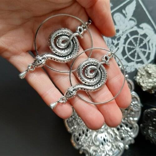Gothic Snake Hoop Dangle Earrings Drop Serpent Witch Pagan Alternative Statement Punk Crappy Goth Jewelry Women Fashion Gift