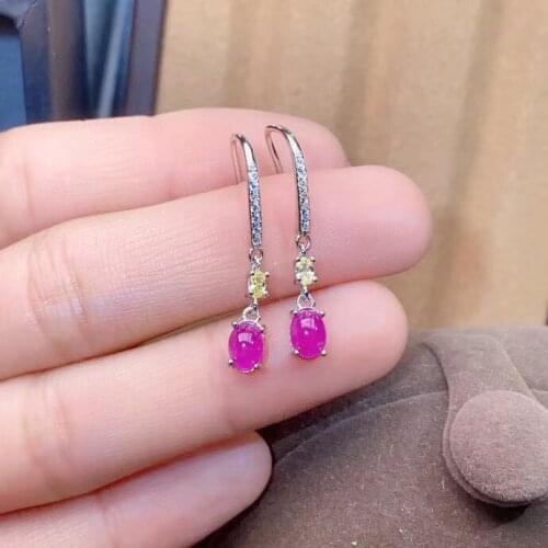 100% Natural And Real Ruby Earring 925 sterling silver Fine jewelry For men women Earring