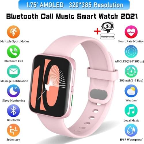 2021 Fashion Bluetooth Call Women Smart Watches 1.75 Inch Full Touch Fitness Tracker Music Control Android IOS Smart Watch Women