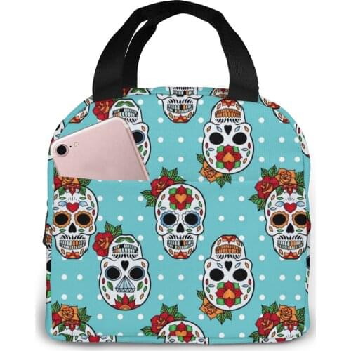 Sugar Skull Lunch Bag Waterproof Food Picnic Lunch Box Bag Insulated Women Cooler Bags Fresh Bento Food Pouch