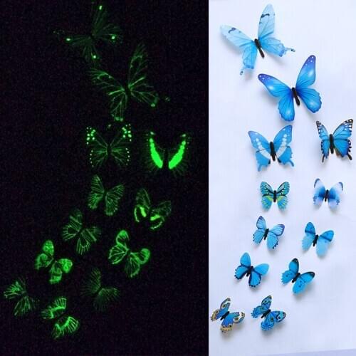 12Pcs/set Luminous Butterfly Wall Sticker Baby Living Room Decorations Children Glow In The Dark Toy Home Decor 3D Stickers