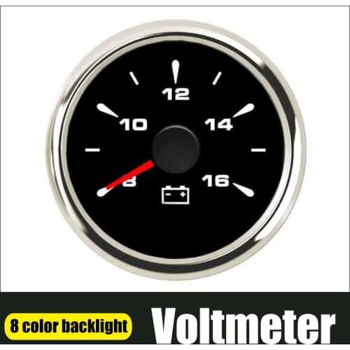 52mm Voltmeter Gauge 8~16V Volt Meter Instrument Stainless Steel Bezel Waterproof Voltage Meter With 7 Colors Backlit 9~ 32V