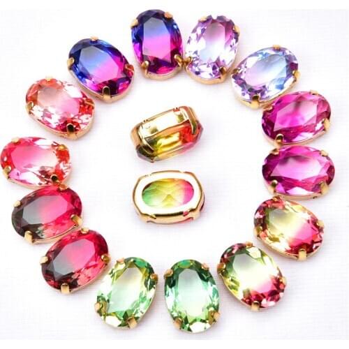 High-Quality Symphony Zircon 10*14Mm Oval 5Pcs Blingbling Diamond Gold Base Sew On Gem Crystal Rhinestones Apparel Accessories