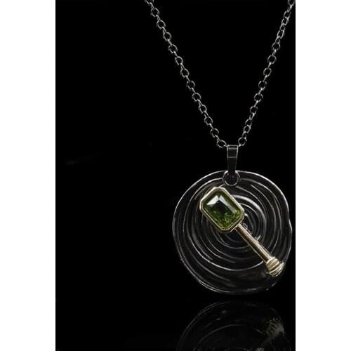 CIZEVA Jewelry Creative Guitar Zircon Pendant Necklace Shiny Green Crystal S925 Silver Black Gold Necklace Chian 2021 New