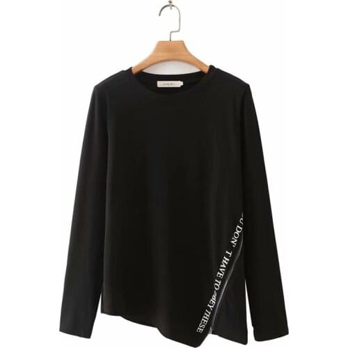 Plus size womens clothing large 2021 fashion Womens t-shirt O-Neck long sleeve letter zipper t-shirts woman