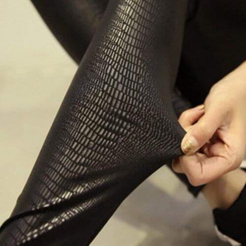 Lady fashion faux leather pants women sexy snake patten leggings slim pencil skinny pant designer capris