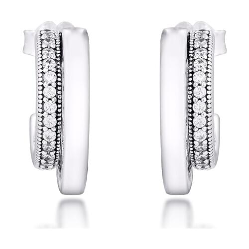 Pave Double Hoop Earrings 925 Sterling Silver Jewelry For Woman Make up Fashion Female Earrings Party Jewelry