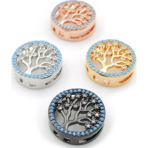 15*15*5mm Micro Pave Kallaite&Clear CZ Round Flat Beads Of Tree Fit For Men And Women Making Bracelets Jewelry