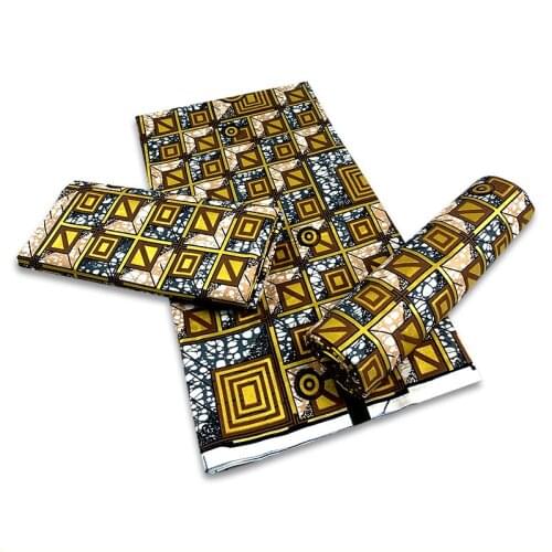 2021 New Embroidery Golden African Real Wax Fabric 6 Yards Pagne Wax Ankara Nigerian Cotton Textile Fabric Sewing 3-36