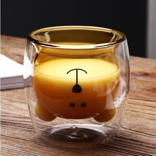 250ml Glass Cup Bear Double-Layer Insulated Coffee Mug Heat-Resistant Cat Paw Creative Cute Glass Gift Tasse Cup for Office