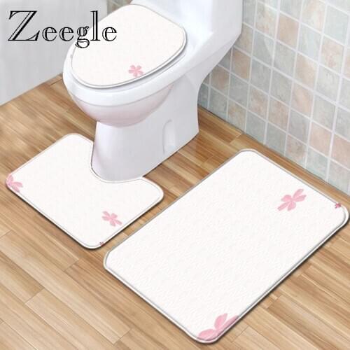 Zeegle 3pcs Bath Mat Set Bathroom Carpet Anti Slip Bathroom Floor Mat Toilet Rug Shower Room Absorption Foot Mat