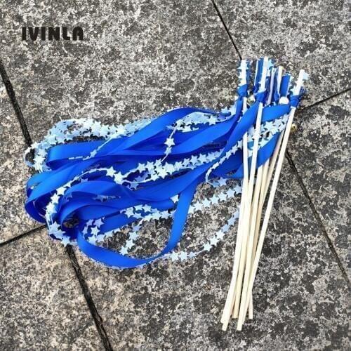 30pcs/lot blue star wedding ribbon wands with butterfly for wedding decoration