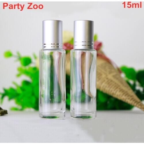 522 X Empty 15ml Roll-On Glass Essential Oil Bottle 15cc Clear Portable Refillable Perfume Vials Silver Plastic Line Cap