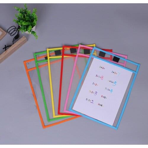6PCS Reusable Clear PVC Dry Erase Pockets Sleeves+6PCS Pens for Office Classroom Organizers Organization Teaching Supplies Kids