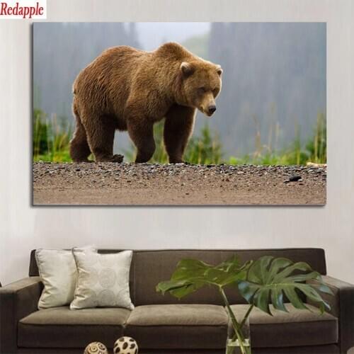 5d diy diamond painting Modern animal art, brown bear diamond painting cross stitch mosaic embroidery diamond