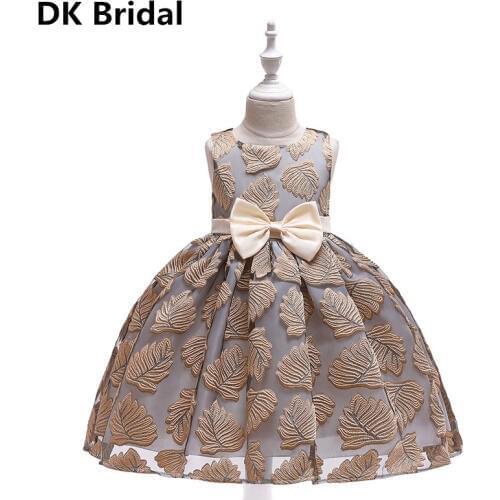 Girl Pageant Prom Gown Embroidery Kids Evening Party Dress For Wedding Girl Dresses First Communion Dress Bow Tulle Princess