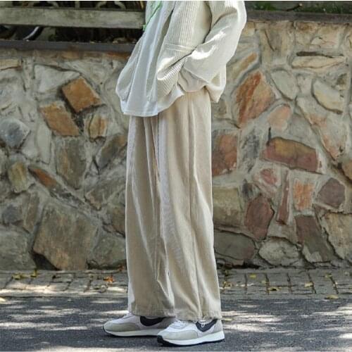 Male Fashion Ankle Banded Pant Men Casual Pants Loose Staight Wide Leg Corduroy Pants Mens Spring Trousers