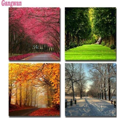 Four Seasons Trees Landscape 5D round square diamond embroidery Diy full sets diamond painting mosaic pictures rhinestones 4 pcs