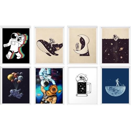 Astronauts Minimalism Wall Colorful His Art House Decoration Wall Background Painting,8 x 10 Inches,Set of 8 Pieces
