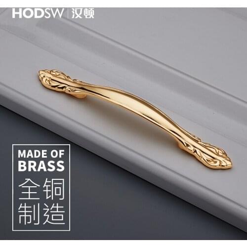 HODSW Brass european Gold Knobs Furniture Handles Nordic Modern Wardrobe Dresser Cupboard Cabinet Drawer