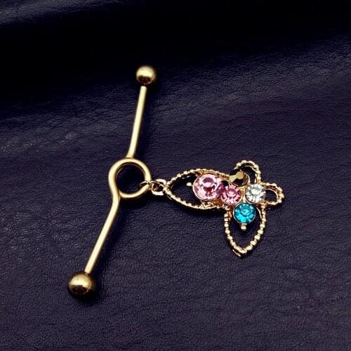 1pc Quality butterfly gold colorful Fashion Earring Stainless Steel Industrial Piercing Barbell Cartilage Tragus Body Jewelry