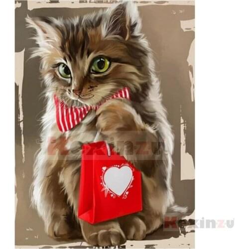 Kexinzu Full 5D DIY Square/Round Drill Diamond Painting "Cat Gift" 3d Diamond Embroidery Cross Stitch Decor Gift Ke11