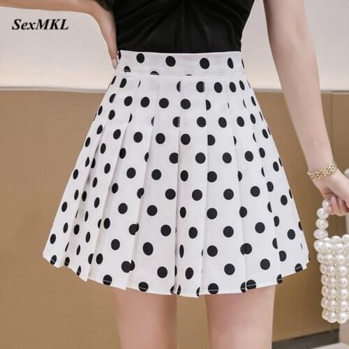 Summer Women Pleated Skirts 2021 New Korean High Waist Mini Skirt Ploka Dot Printed School Girls Sexy Cute Kawaii Harajuku Skirt