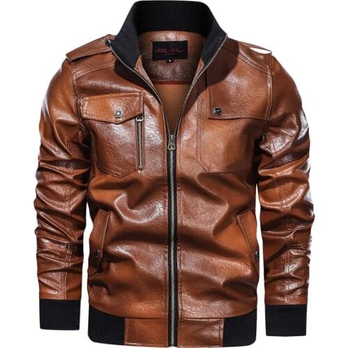 Motorcycle Leather Jacket Men Winter Retro Style Leather PU Jackets Mens Stand Collar Slim Fit Bomber Baseball Coat Windbreaker