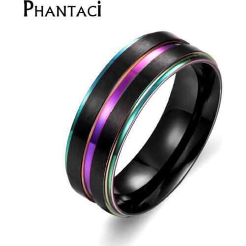 Phantaci Multicolor Stainless Steel Men Ring Black Fashion Male Jewelry Metal Titanium Ring Man Metal