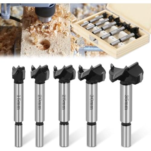5Pcs Carbon Steel Boring Drill Bits Set Woodworking Self Centering Hole Saw Tungsten Carbide For Hand Drill Wood Cutter Tools