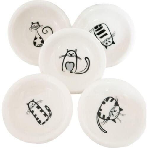 6pcs/set Small Plate Cute Cat Print Mini Ceramics Dish Soy Sauce Vinegar Jam Dishes Tableware Sauce Dish 7.5m Small-Plate Kit