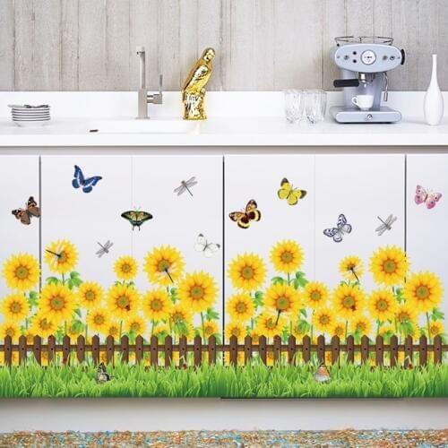 Sunflower fence Wall Stickers Self-adhesive Butterfly Wall Decals Vinyl Wallpaper Art Mural Livingroom Bedroom Decoration dc38