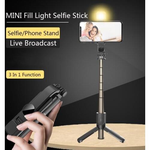 2021 New Portable MINI Wireless Bluetooth Selfie Stick Telescopic Stick With Fill Light Shutter Remote Control Aluminum Alloy