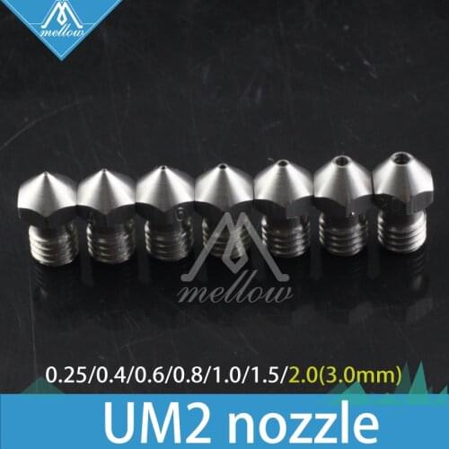 NEW!4PCS/6PCS/7PCS 3D printer Ultimaker 2 + UM2 Extended hotend Olsson block stainless steel nozzle for 1.75/3.0MM