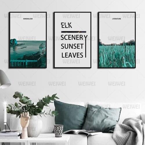 Landscape Canvas Painting Poster Green Grass and Simple Letters Home Wall Art Decoration for Living Room and Bedroom