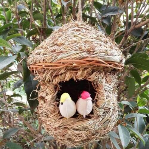 Handwoven Straw Bird Nest Parrot Hatching Breeding Grass Cave Garden Bird Cage Shed House Bird Houses Parrot Cage Cage Cover