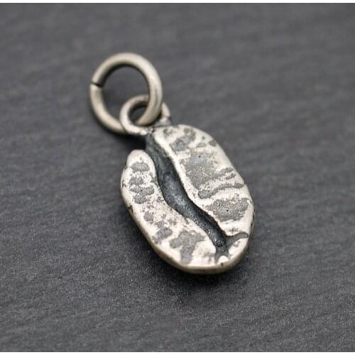 Retro Coffee Bean 925 Solid Sterling Silver Charm Pendant A2475