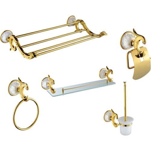 Luxury Antique Gold Bathroom Hardware Hanger Set Towel Bar Hook Soap Paper Holder Brush Bathroom 5 Pieces Combination of Package