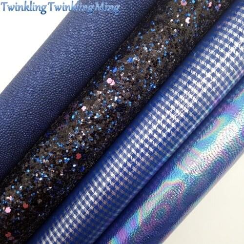 BLUE Glitter Fabric, Plaids Faux Fabric, Metallic Synthetic Leather Fabric Sheets For Bow A4 21x29CM Twinkling Ming XM908