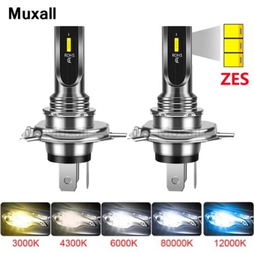 Muxall 2PCS 4300K H4 H7 LED Truck Car Headlight Bulbs 80W 12000Lm 12V 24V ZES-1860 Chip H1 H8 H9 H11 8000K 6000K Auto Fog Lamp