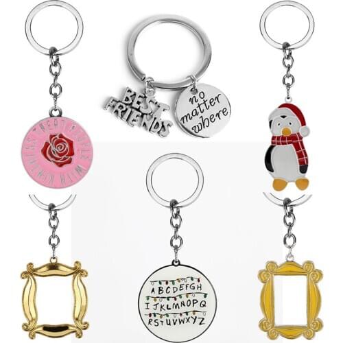 TV Show Friends Keychain Gold Photo Frame Keychain Friends Spare Time Enamel Key Chain Trinket Accessories Key Decoration