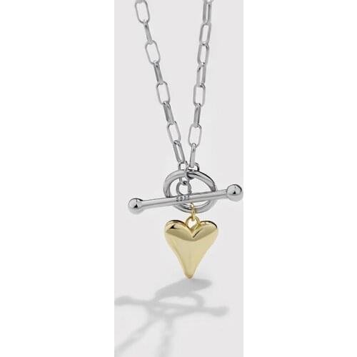 Heavy Hip Hop 18K Gold 100% Authentic 925 Sterling silver Golden Heart Pendant Oval Chain OT necklace C-A909A