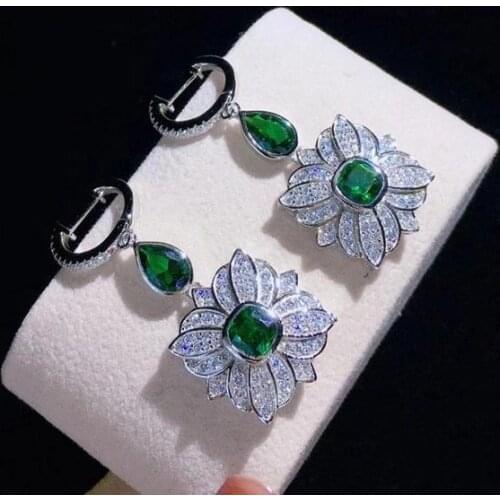 Vintage green color 925 sterling silver with cubic zircon drop earring the same style as actress fine women jewelry