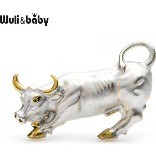 Wuli&baby Vintage Enamel Cattle Brooches For Women Bull Ox Animal Causal Party Brooch Pins Gifts